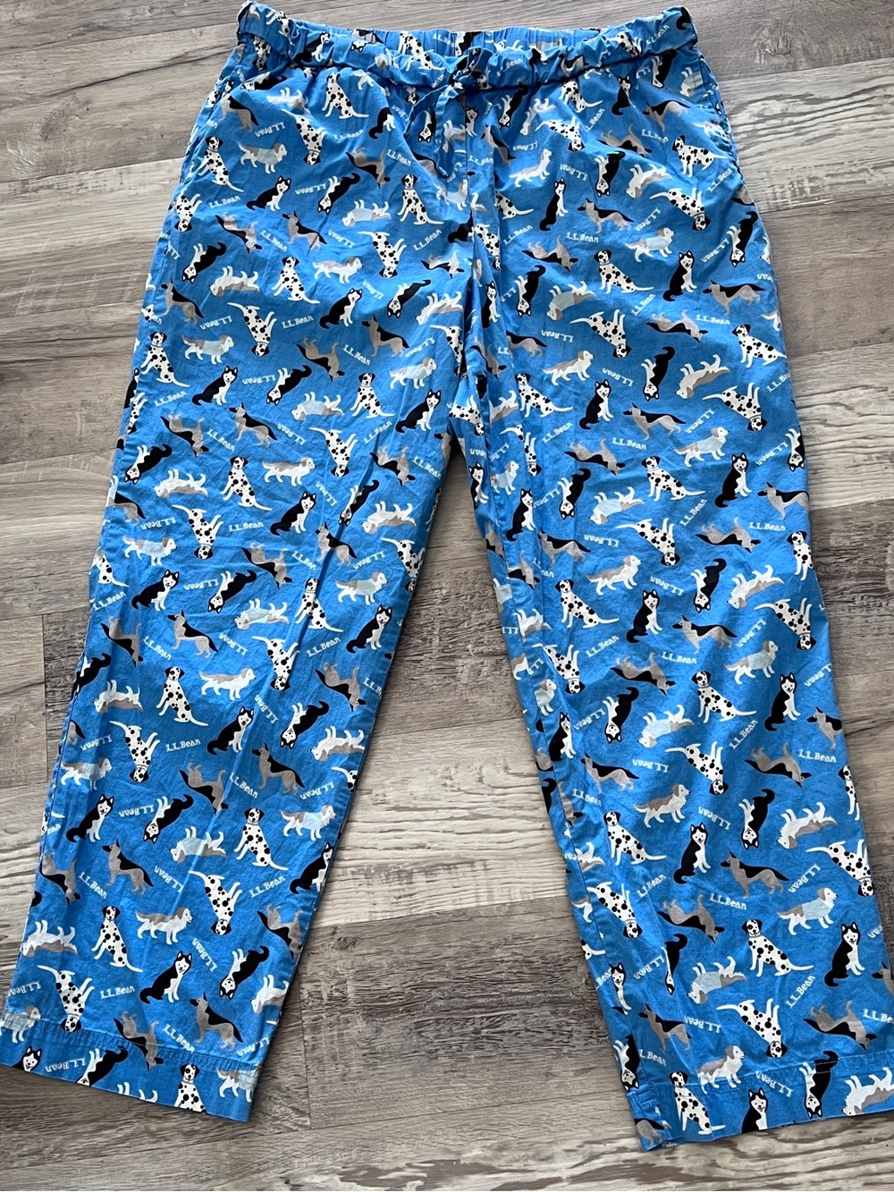 LL Bean Dog Print Pajama Pants Women Sz L Blue Cotton/Spandex NWOT Dog Lover